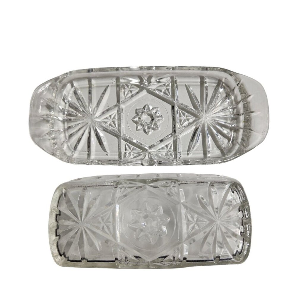 Vintage Butter Dish Anchor Hocking Star Of David Cut Crystal Glass With Lid